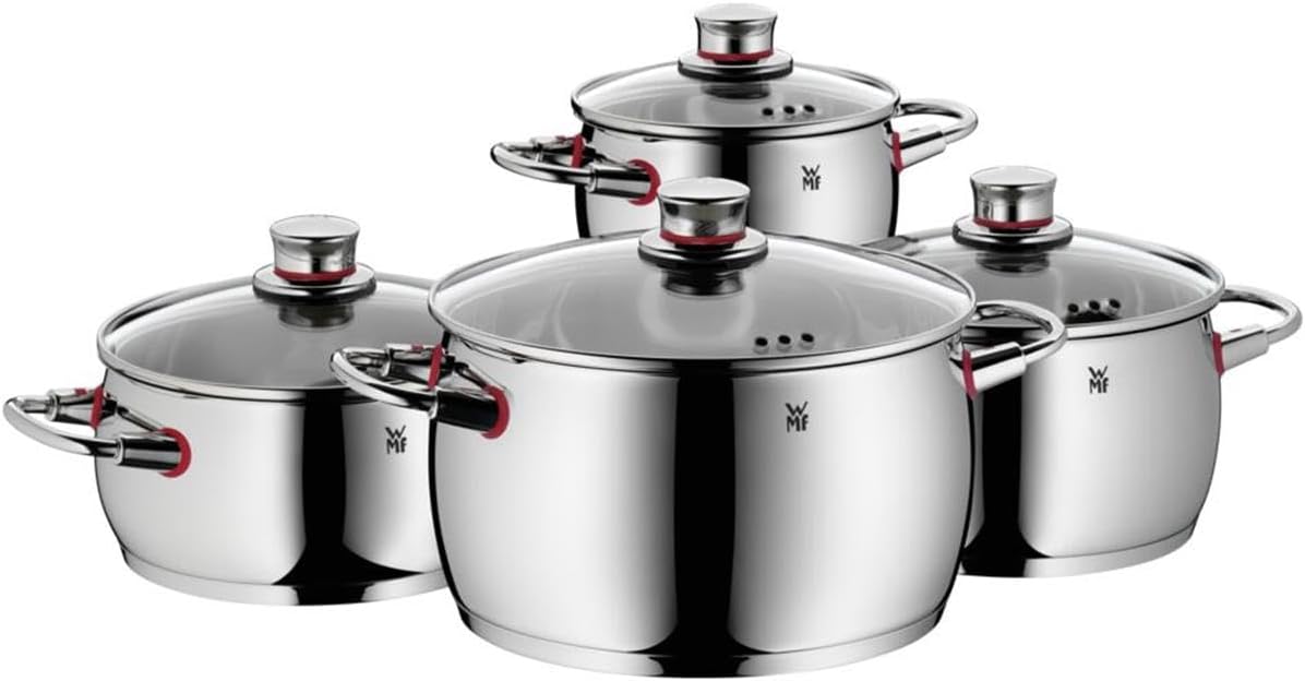 WMF Quality One Topfset 4-teilig, Induktion, Glasdeckel, Cromargan Edelstahl, unbeschichtet, Dampföffnung