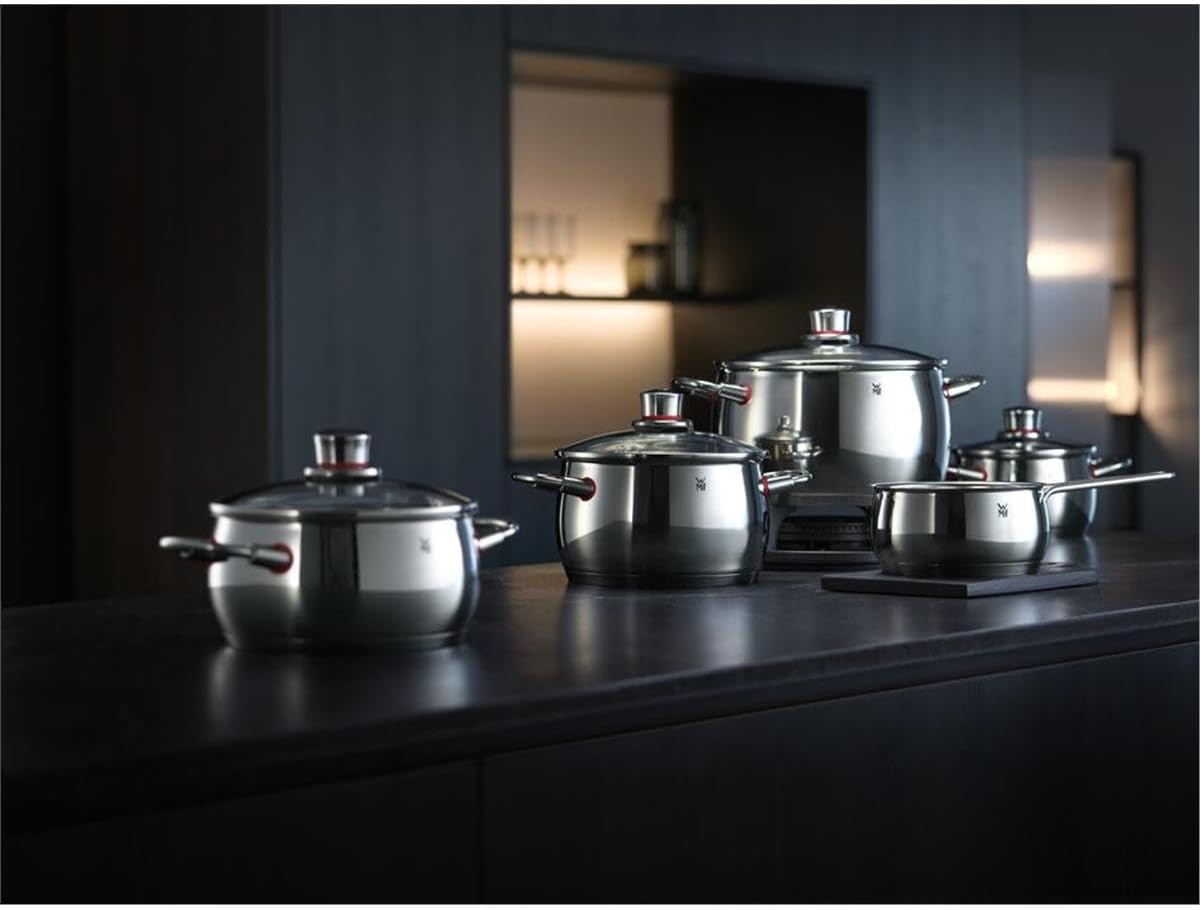 WMF Quality One Topfset 4-teilig, Induktion, Glasdeckel, Cromargan Edelstahl, unbeschichtet, Dampföffnung