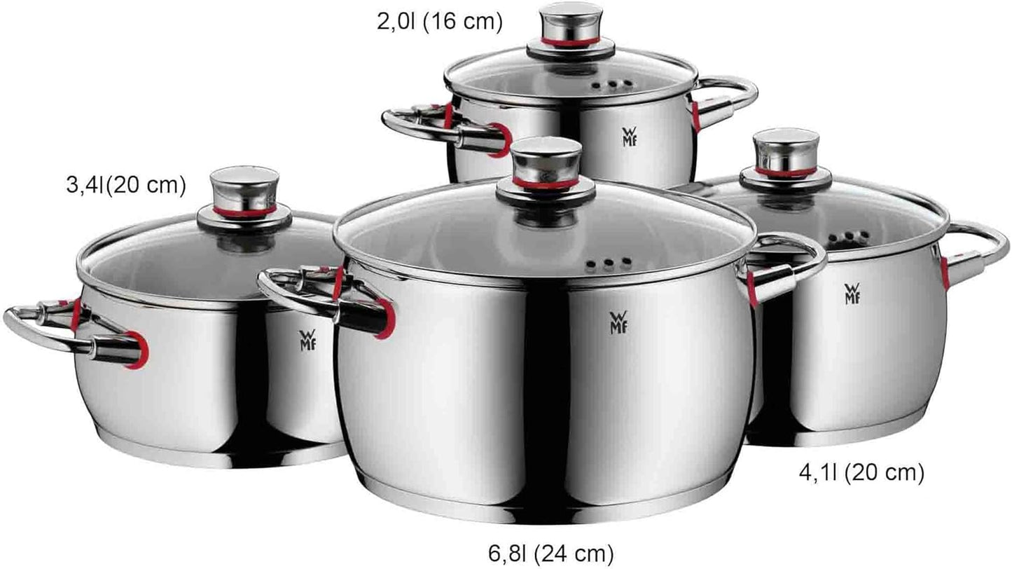 WMF Quality One Topfset 4-teilig, Induktion, Glasdeckel, Cromargan Edelstahl, unbeschichtet, Dampföffnung