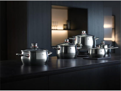 WMF Quality One Topfset 4-teilig, Induktion, Glasdeckel, Cromargan Edelstahl, unbeschichtet, Dampföffnung